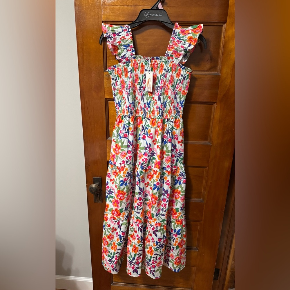 Floral Smocked Maxi Dress with Ruffle Straps - White/Multi